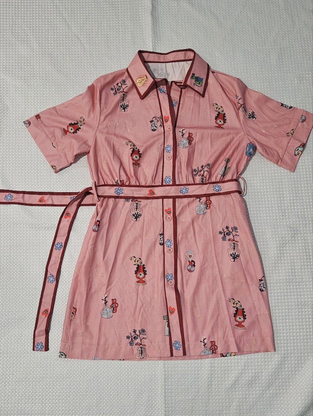 Womens Whimsical Pink Novelty Doodle Print Utility Shirt Dress M Alemais inspire